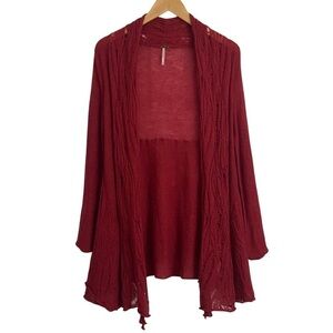 Free People Red Wool Alpaca Blend Long Cardigan Duster Distressed XS Boho Indie